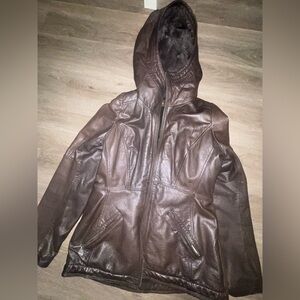 Danier Brown Hooded Leather Jacket